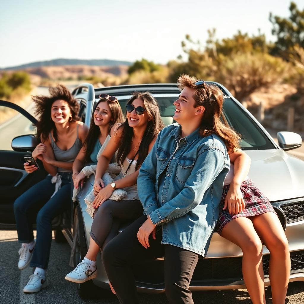 Friends enjoying road trip