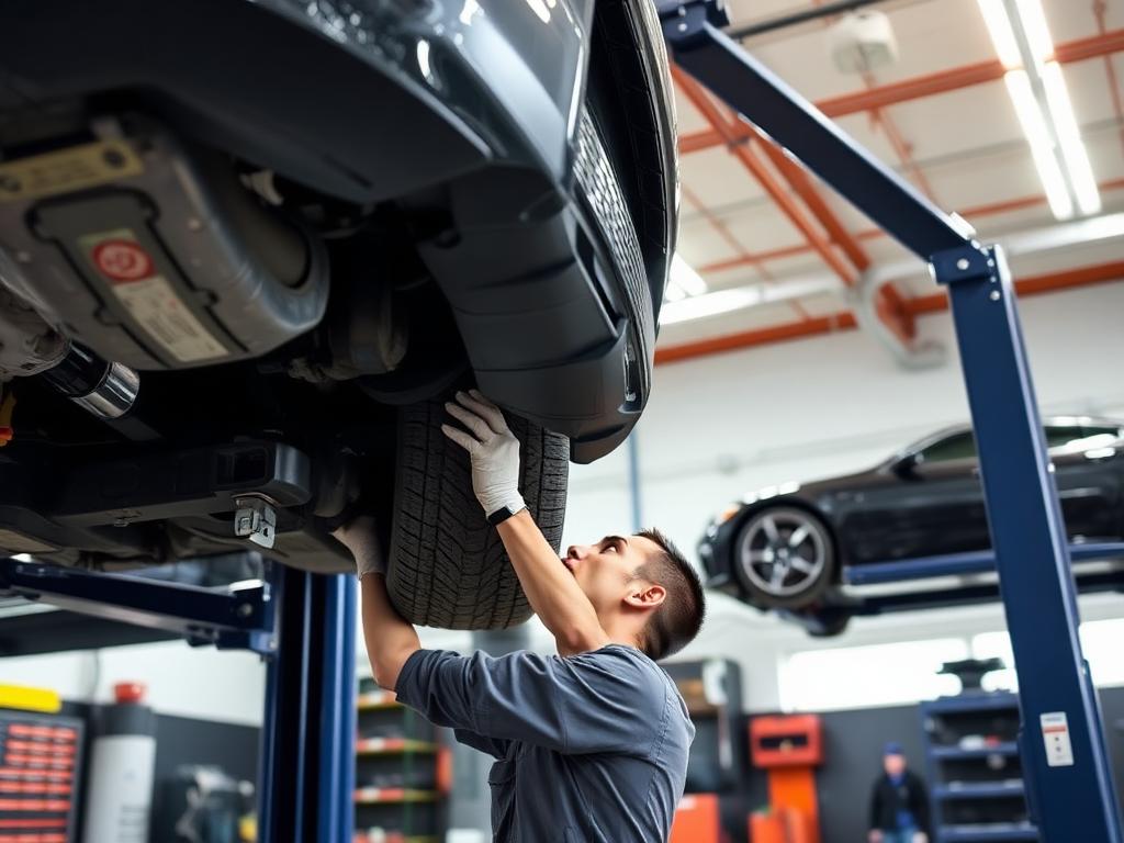 Mechanic working under car